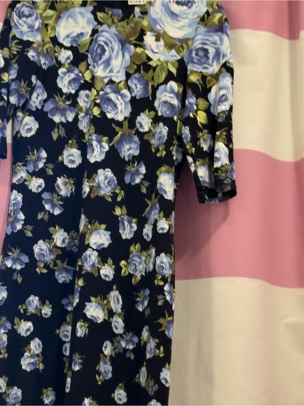 Alice + Olivia Black Floral Midi Dress with Blue and Green Blooms - Picture 3 of 4